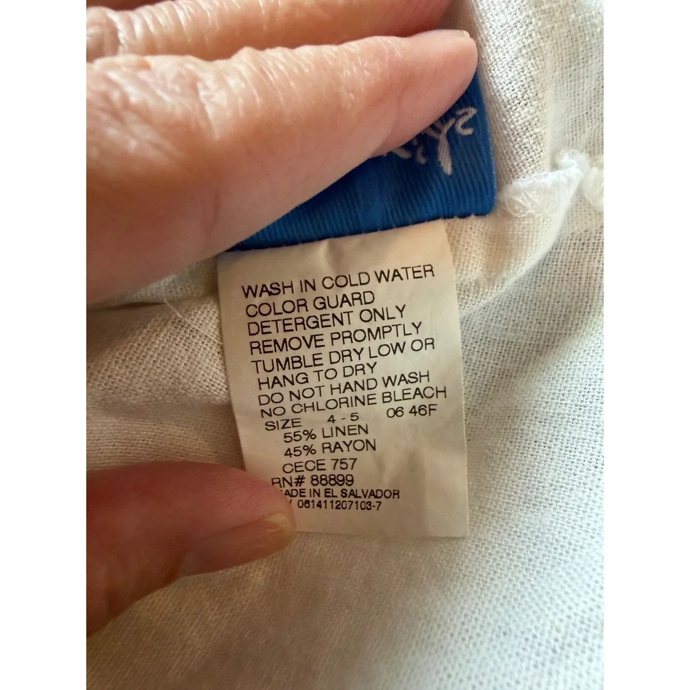 Kellys Kids 4-5 White Linen‎ Blend Ruffle Rosette Sun Dress Girls
